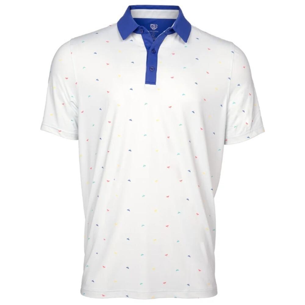 Graham Luxe Spike Golf Polo Shirt Mens Large L White Blue Tee Print Performance